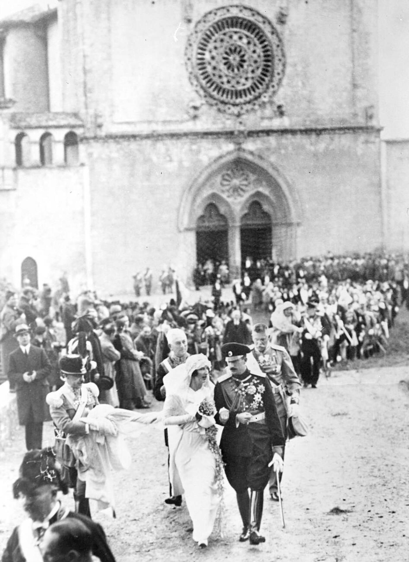 The wedding of the King of Bulgaria and Princess Giovanna of Italy at Assizi, 1930.