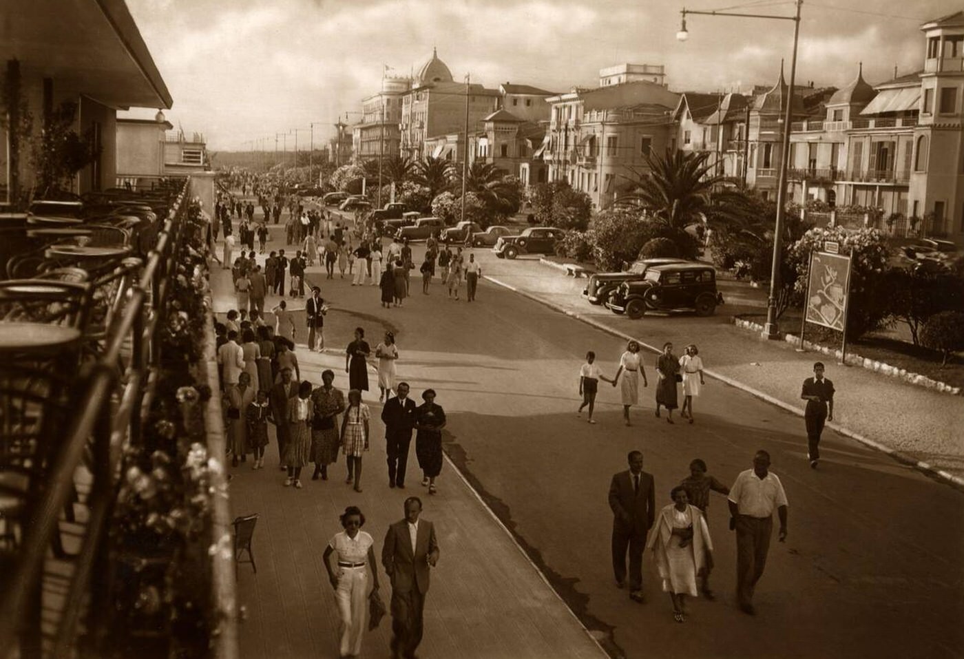 The Hotel street Viale Marconi, Viareggio, Versilia, Tuscany, Italy, 1939.