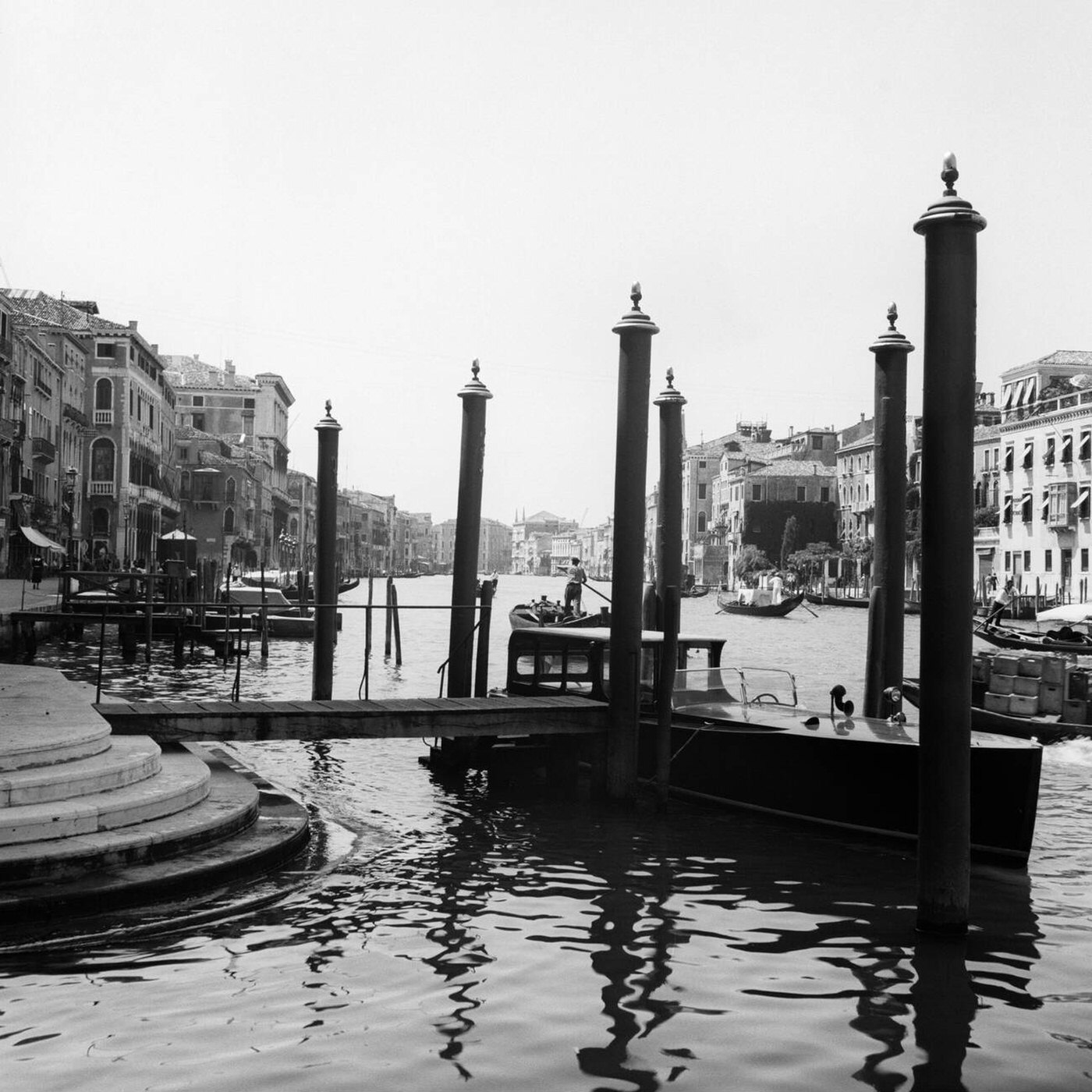 Gondolas along Grand Canal, Venice, Italy, 1920s.