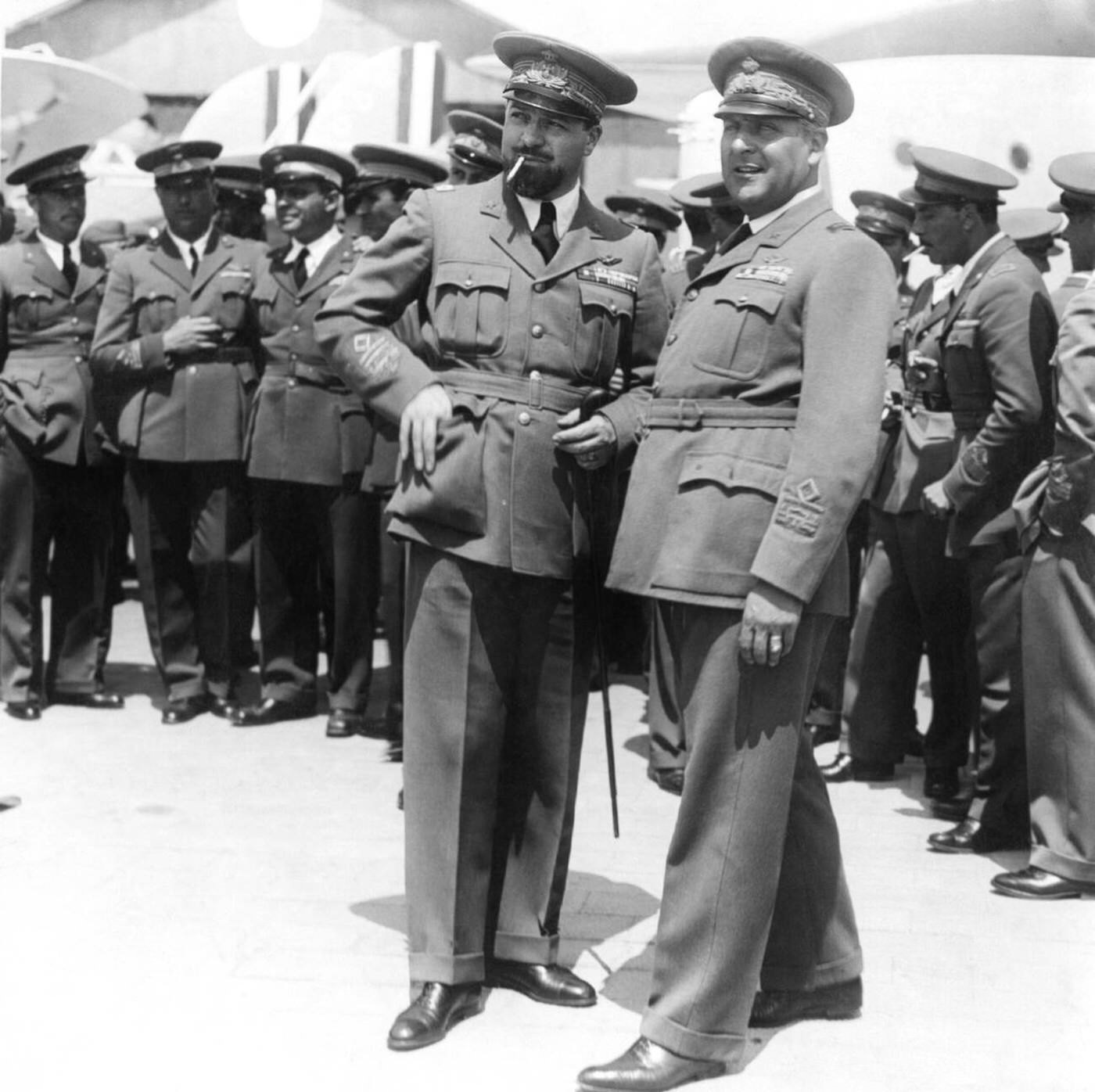 Minister of Italian Royal Air Force Italo Balbo posing with an officer of the Italian army, Italy, 1930s.