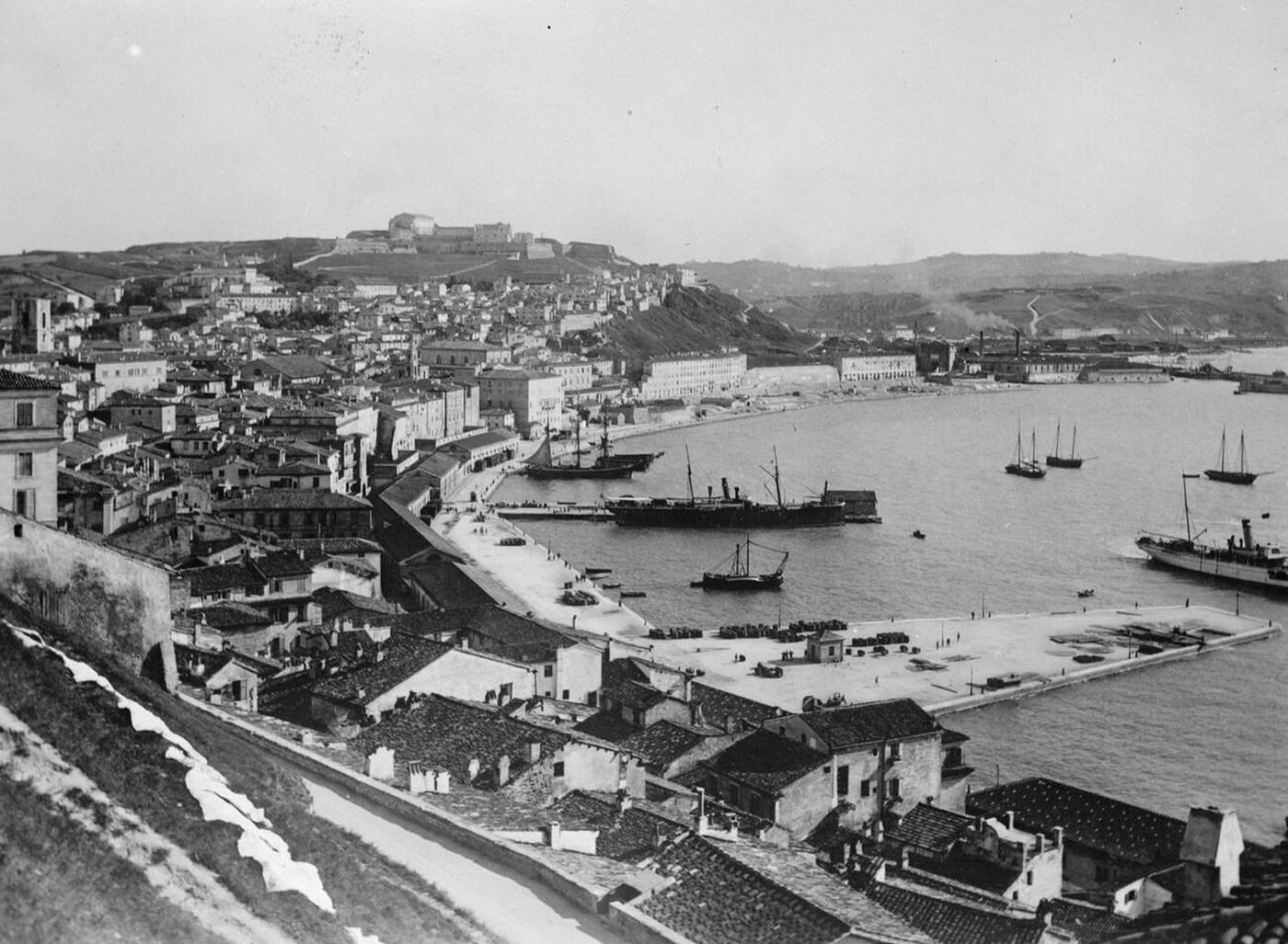 Ancona; the Port viewed from the Cathedral after an earthquake, 1930.