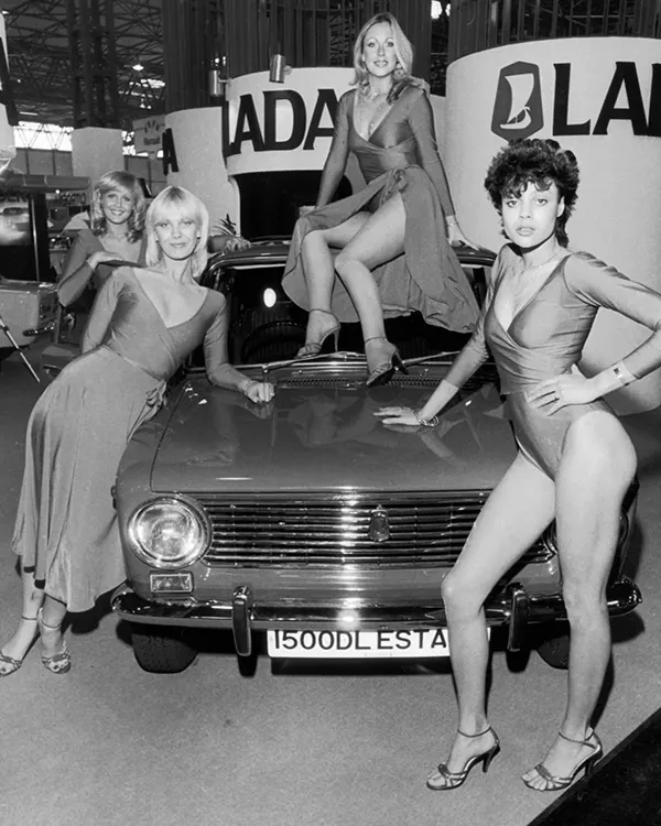 Lada cars at the British International Motor Show, 1980.