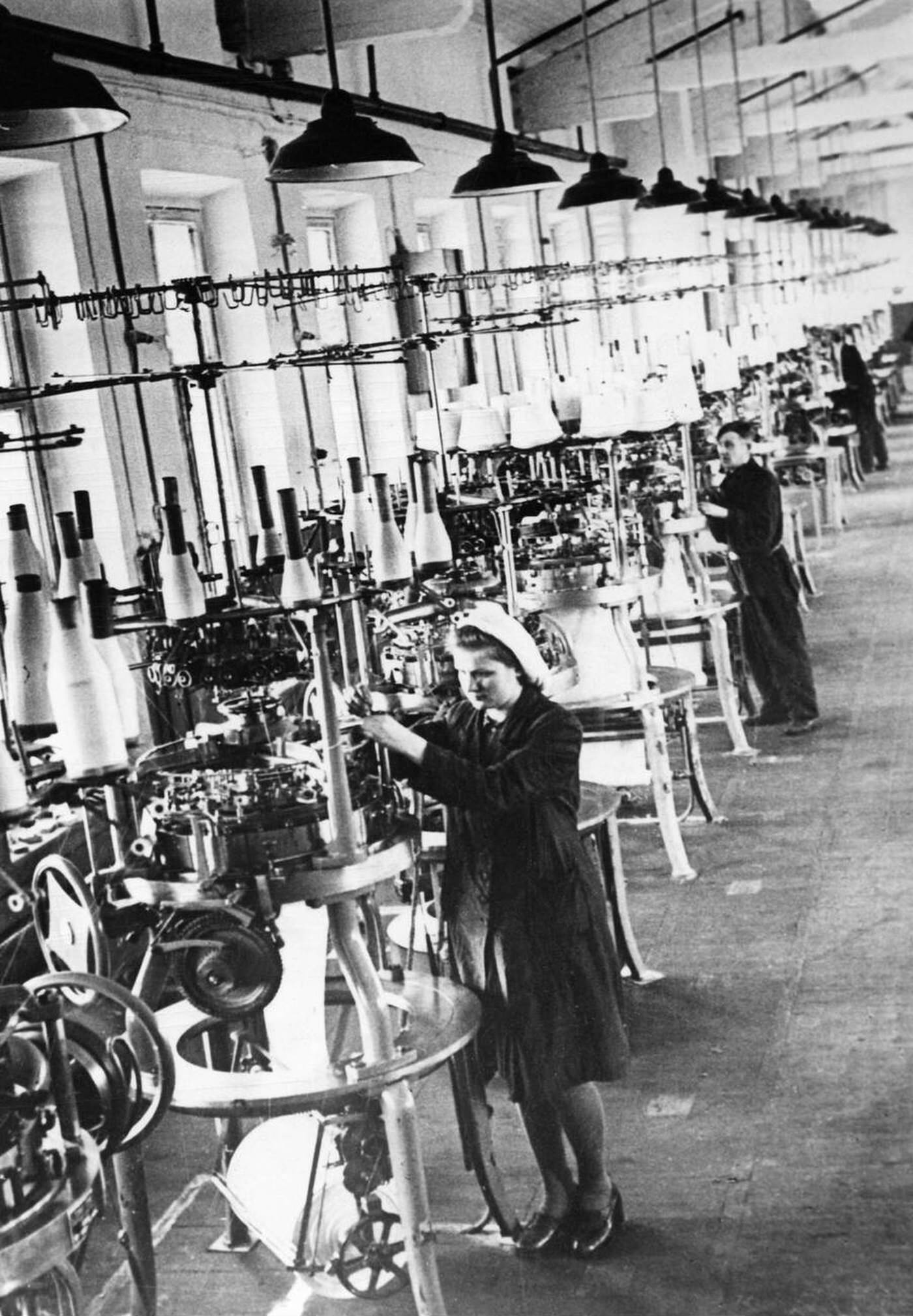 Textile factory production hall, Russia, 1950s.