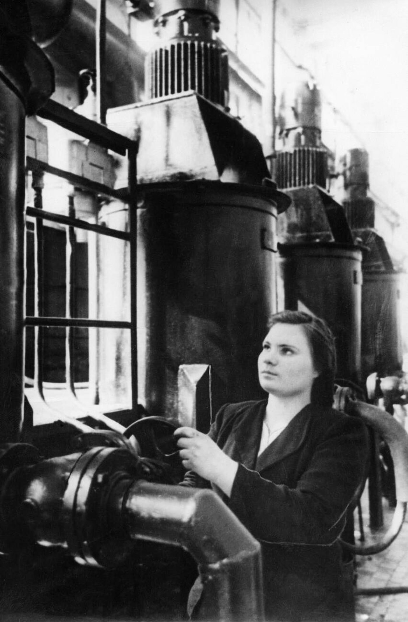 Tire plant production hall, Moscow, Russia, 1950s.
