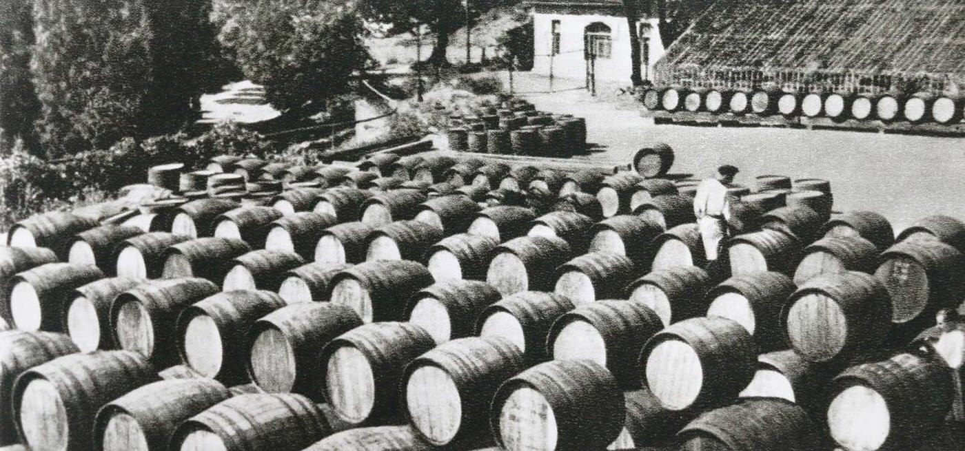 Keeping wines in barrels in the sun at the plant of the Massandra wine factory in the Crimea, 1950s.