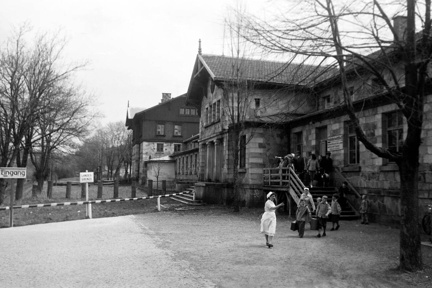 Train station at Bayerisch Eisenstein, German border crossing with Czechoslovakia, 1958.