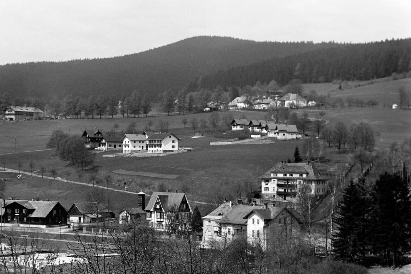 View of the Bavarian Forest and the borderline with Czechoslovakia at Bayerisch Eisenstein, 1958.