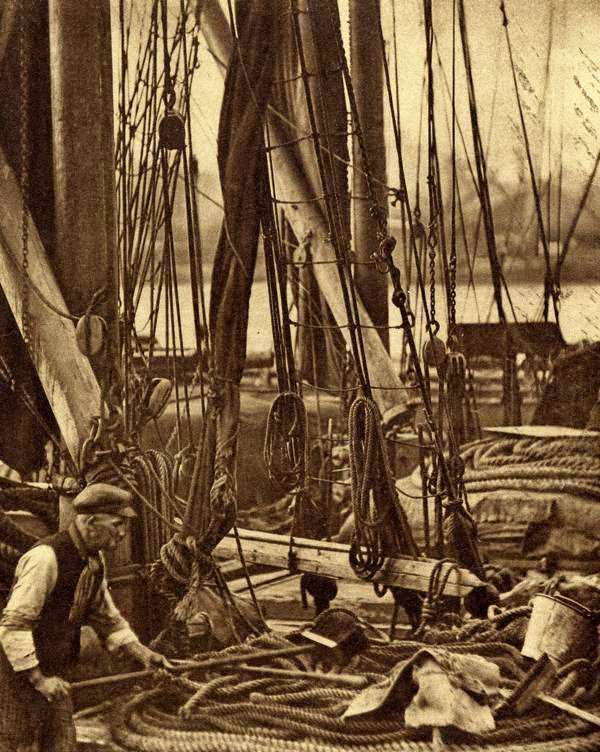 On the deck of a Thames Sailing Barge by Walter Benington