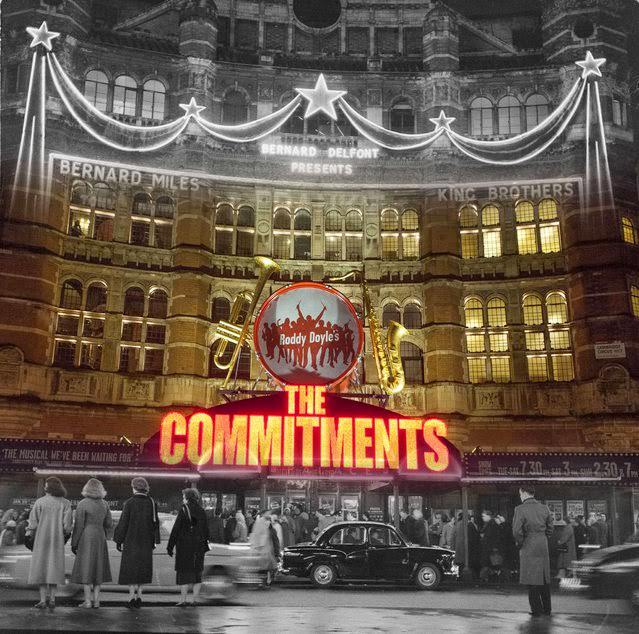 A night shot outside the Palace Theatre on Shaftesbury Avenue before an evening's performance in 1958 and 2014.