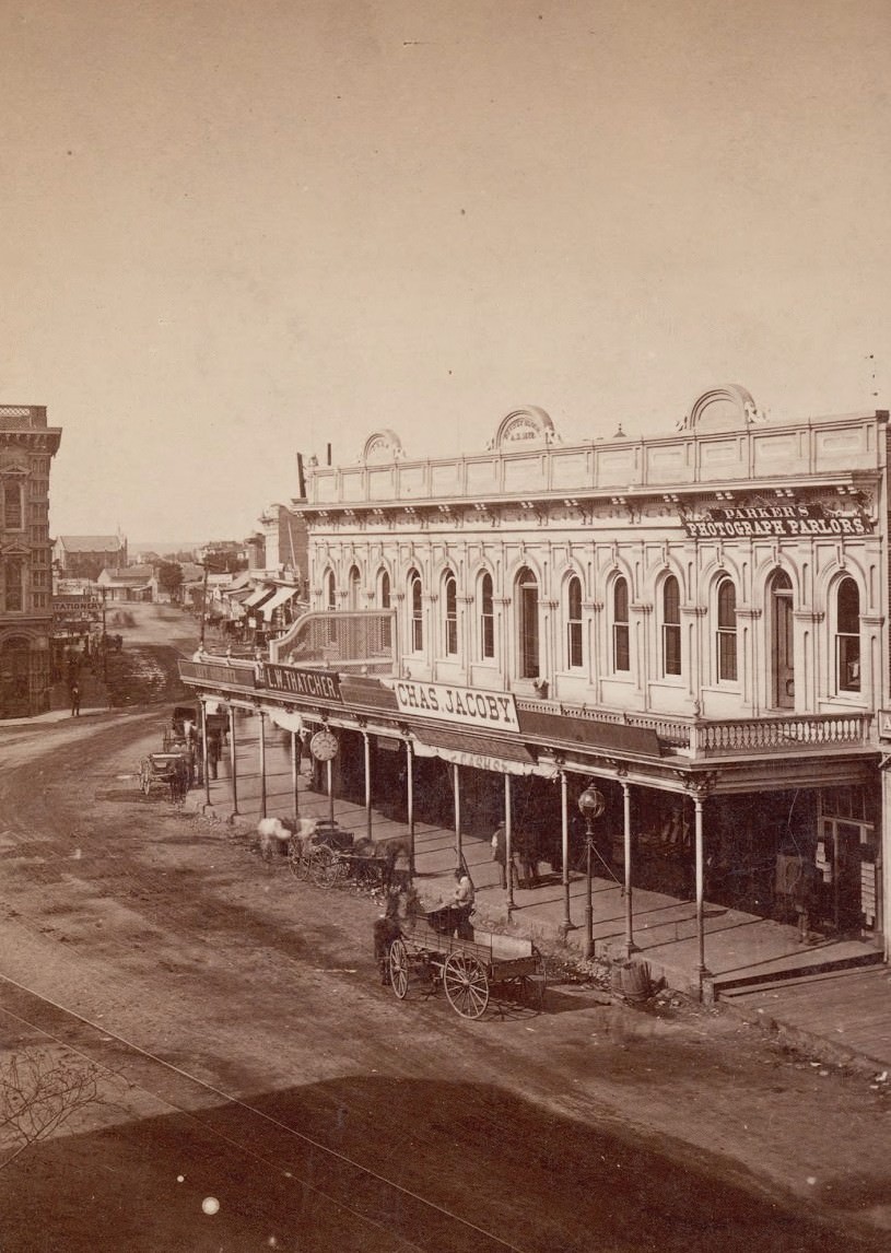 Downey, a city southeast of downtown Los Angeles, is seen here in 1875, just two years after the railroad reached the community.