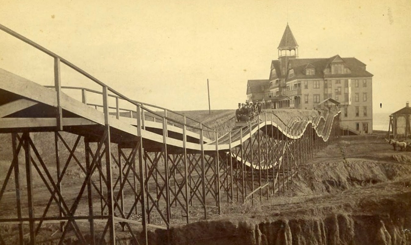 The 125-room Arcadia Hotel opened on January 25, 1887. It was one of the landmark hotels of the era. This is the roller coaster at the hotel.