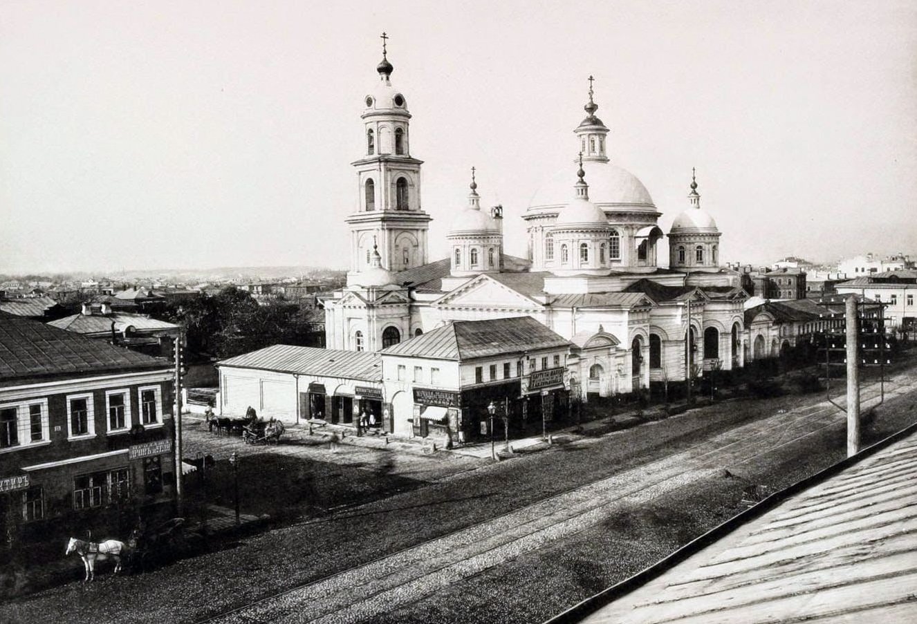 View of the area near the Church of Basil of Caesarea in Tverskaya Yamskaya, 1880s.