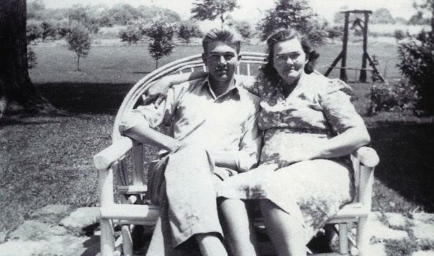 Elizabeth Hanna Shepperd sat for a photo with her son, Kenneth, in Quakertown, Franklin Township, before he left to serve with the Marine Corps in the South Pacific in World War II, 1942.
