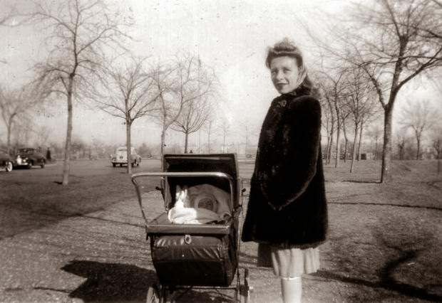 An unidentified mother and child in North Hudson Park in North Bergen, 1943.
