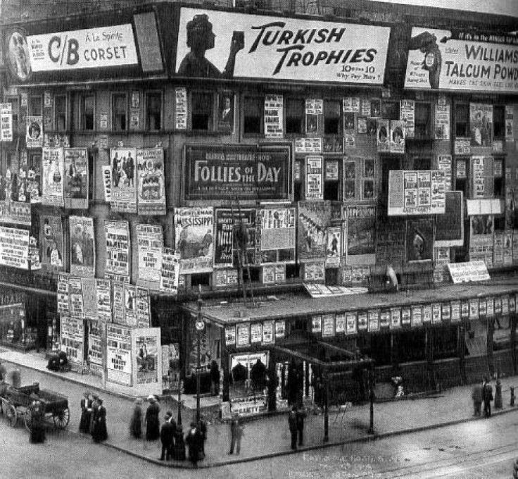 Billboards in Times Square, ca. 1890s