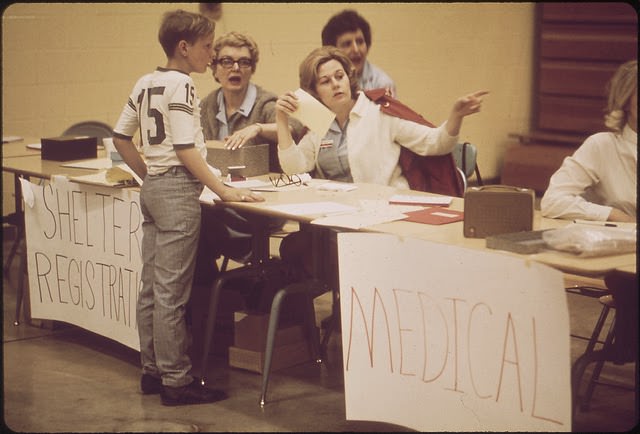 An Evacuation Center Set Up Outside The City Of Louisville To House Those Fleeing A Potential Disaster. A Liquid Chlorine Barge Threatened To Spill Enough Poison Gas To Devastate Much Of The City, June 1972