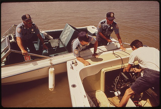 Ohio River Police Patrol Help A Man Start His Boat, June 1972