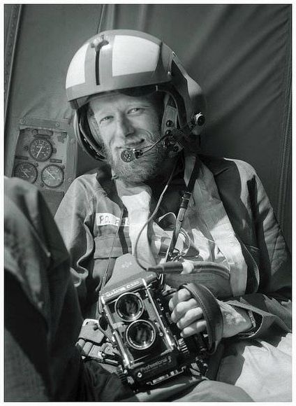 Australian Navy photographer, Ron Berkhout, with a Mamiya C330 camera, during the late 1980's.