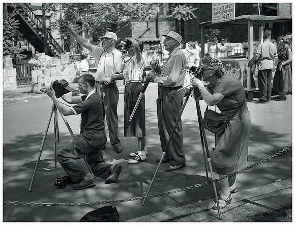 Tourists or a camera club in Chicago, Illinois, during June 1954.