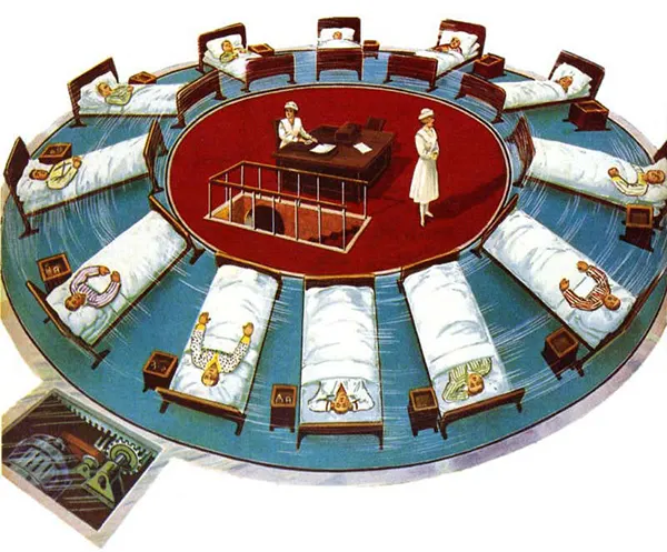 A 1935 concept showing a centrifugal force machine designed to reverse aging.