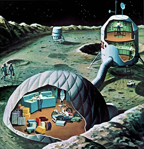 An inflatable lunar base concept by Shigeru Komatsuzaki, circa 1970s.