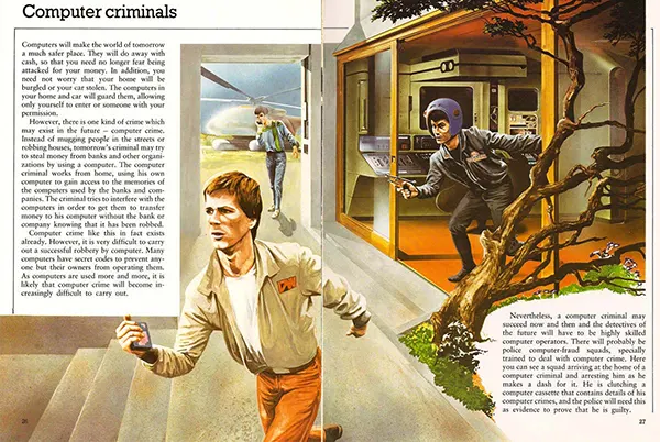 An illustration from World of Tomorrow — School, Work and Play (1981), showing future technology in everyday life.