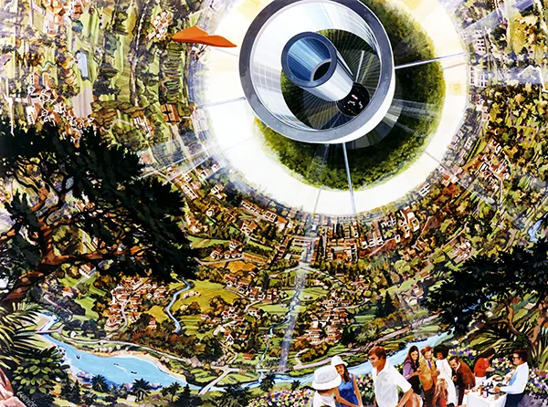NASA’s vision of a space colony that would look like Earth, complete with a giant central engine.