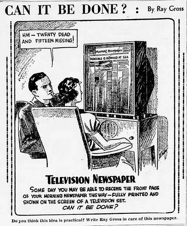 An early 1950s concept for a television newspaper.