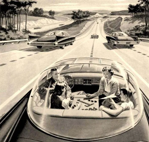 A late 1950s illustration of a self-driving car.