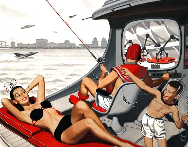A painting from around 1950 showing how people imagined the future would look.