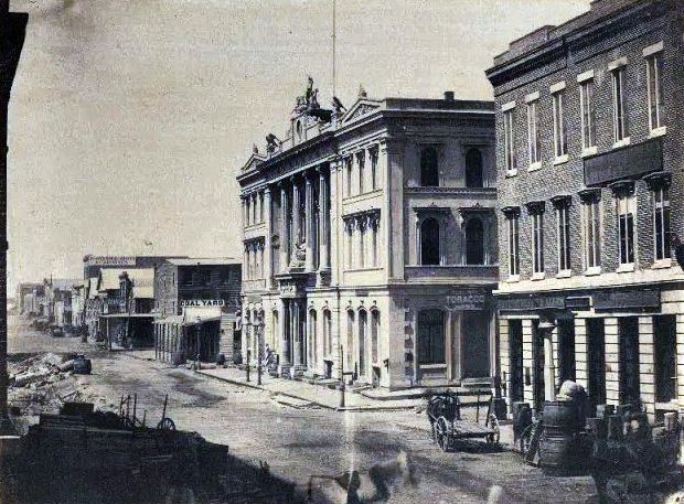 The first of three Merchants' Exchange locales in San Francisco, 1850s