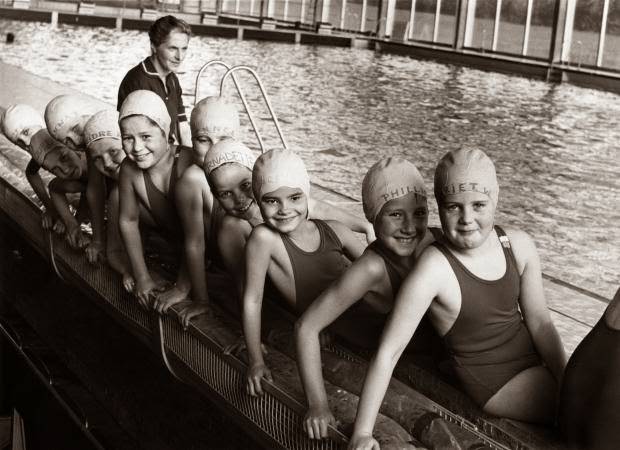 These girls—pupils at the Virgo Fidelis Convent School—are having a swimming lesson at Crystal Palace Recreation Centre on October 2, 1967.