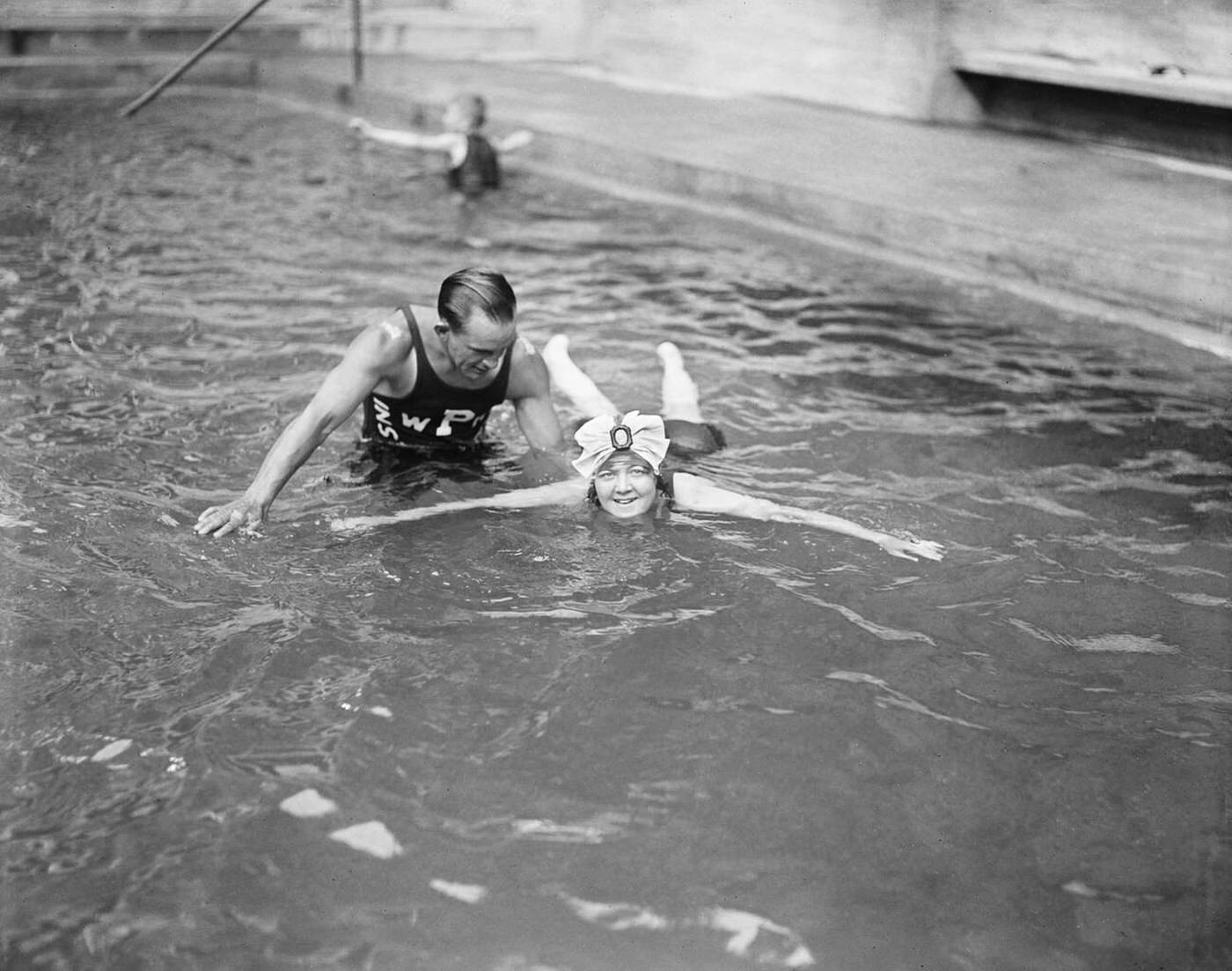 Learning to swim at the Wardman Park Hotel, Washington DC, 1922.
