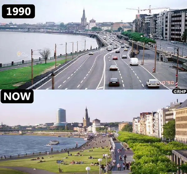 Düsseldorf, Germany. From highway, to green park.