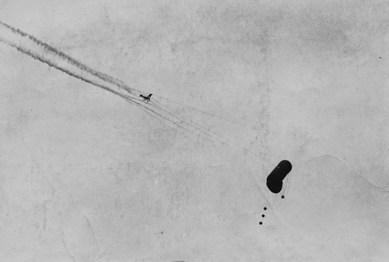 A German balloon being shot down.