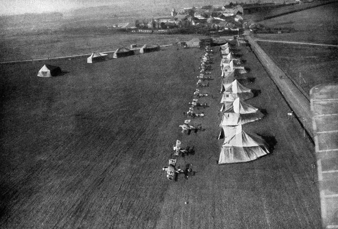 Airfield of a German fighter squadron, France, 1917-1918.