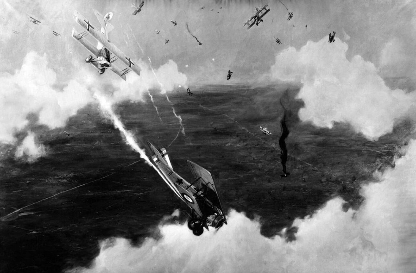 Aerial combat above the western front in the First World War, 1914-1918.