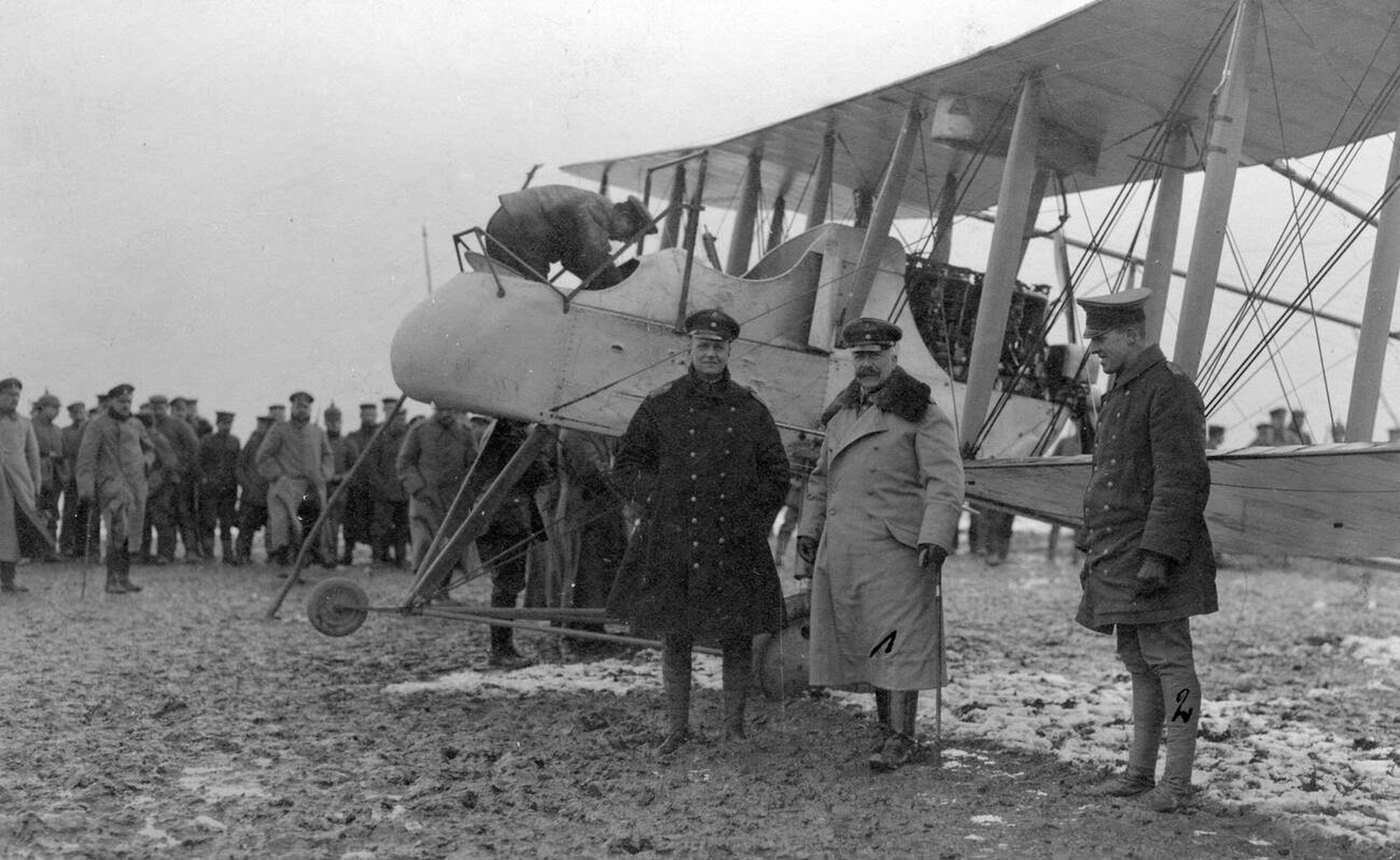 German generals in front of an English airplane, 1916.