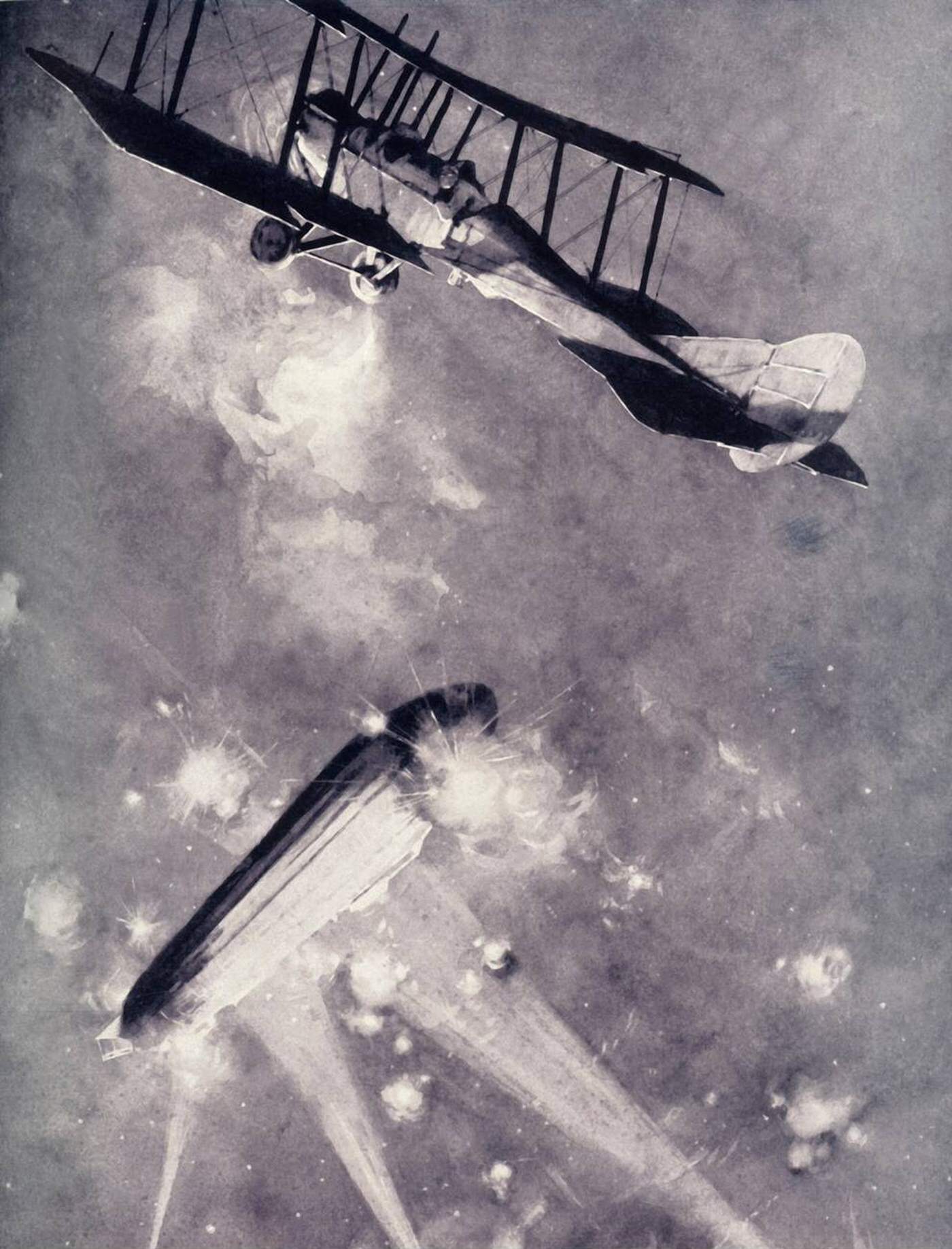Lieutenant A. de Bathe Brandon Attacking a Zeppelin Raider, 1916.