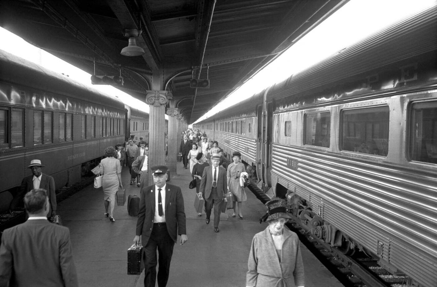 Passengers at Ticket Counter, Union Station, Washington, D.C., 1958.