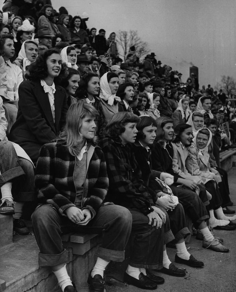 Teenage girls at a football game, Missouri, 1944