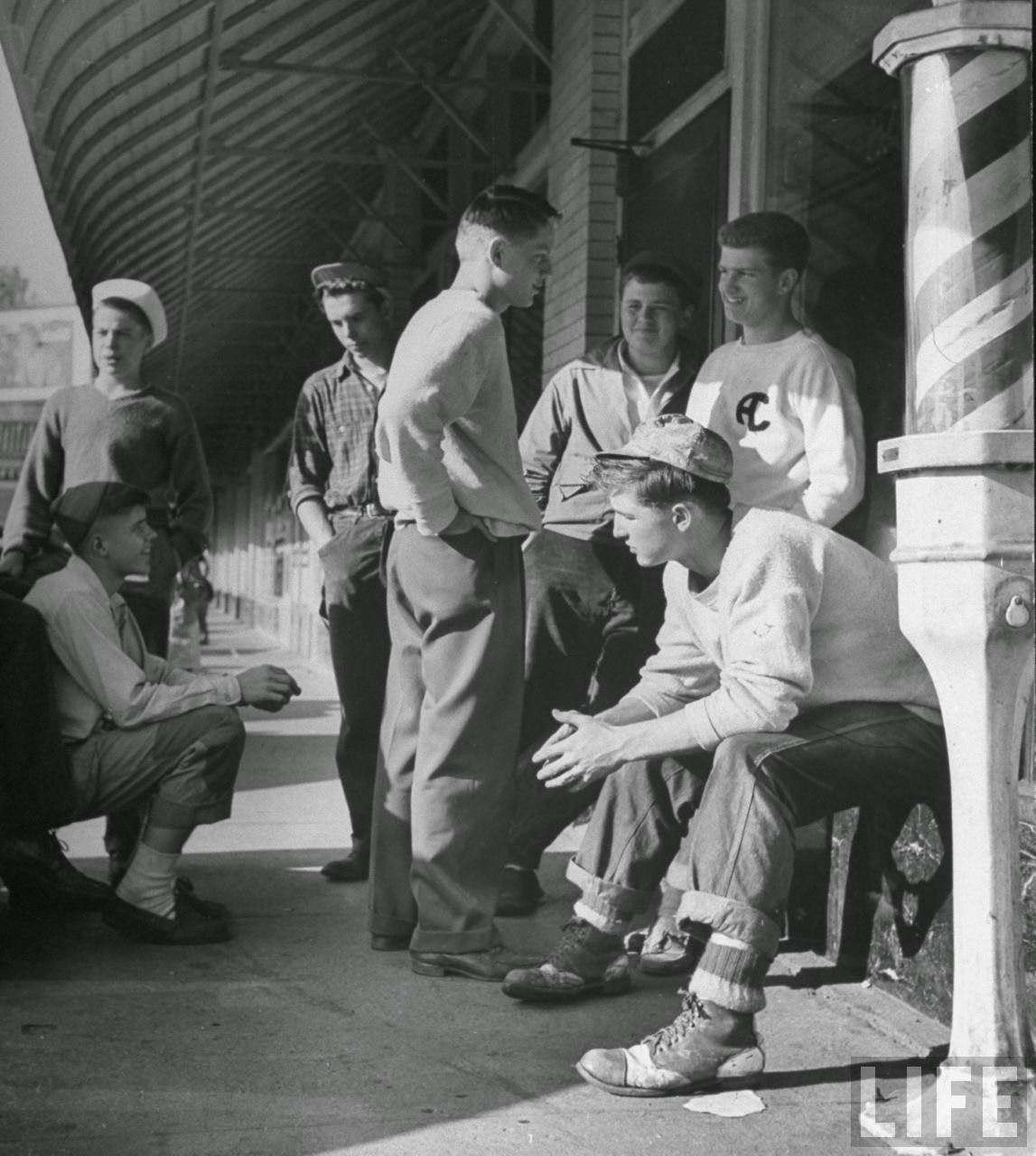 Teen-age boys spend most of their time loafing around.