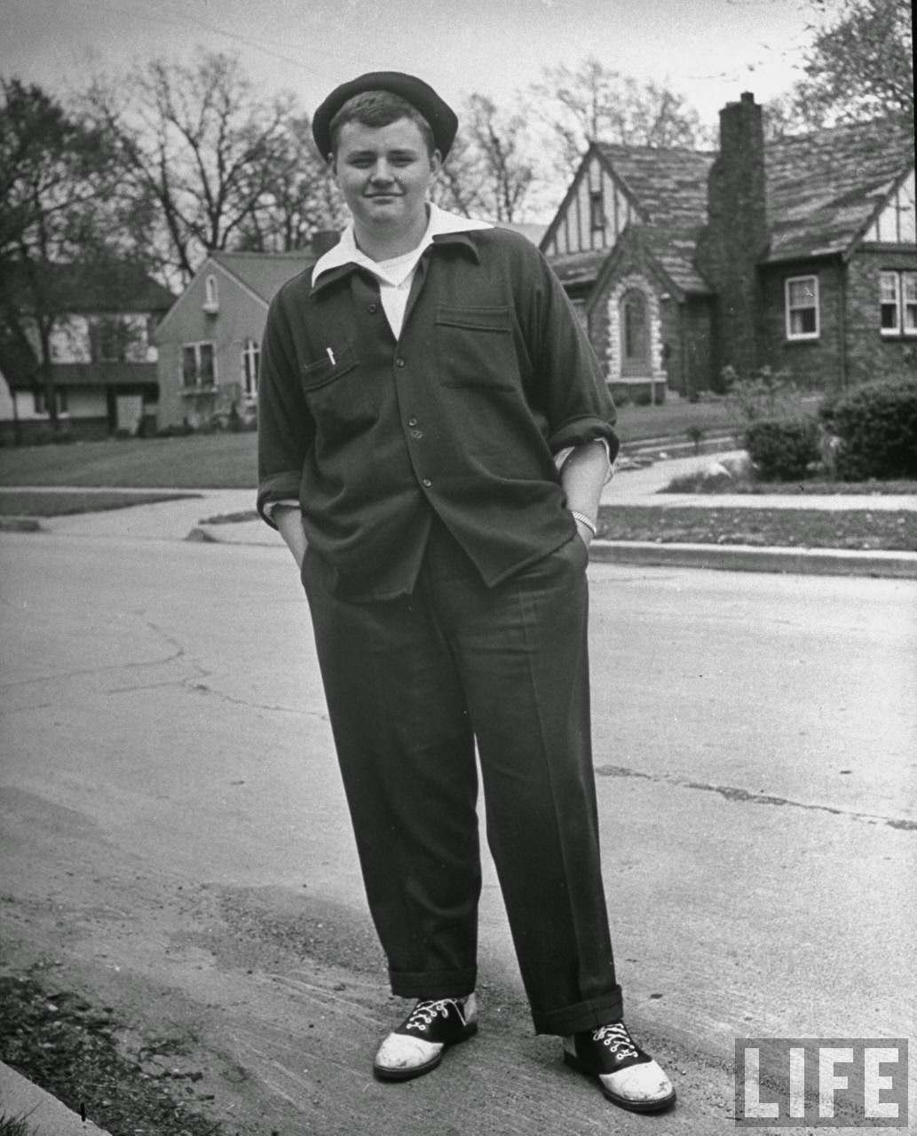 Teen-age boy wearing Saturday outfit.