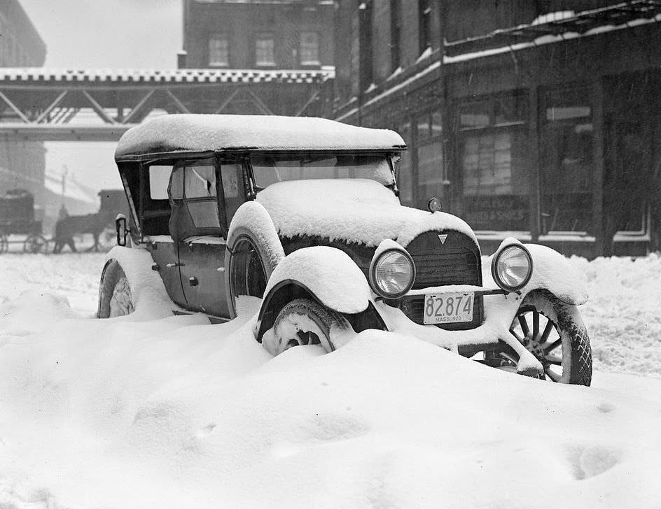 Snow bound car in Boston