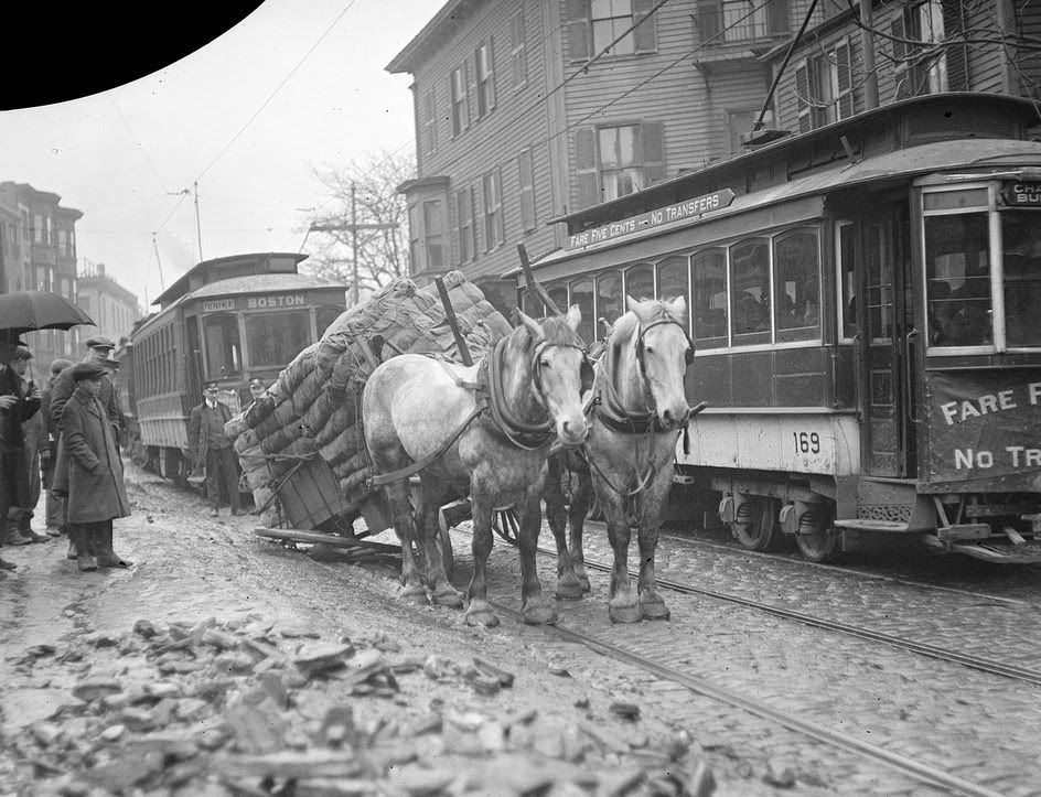 Street car tie up, Commonwealth Ave., Boston, 1920