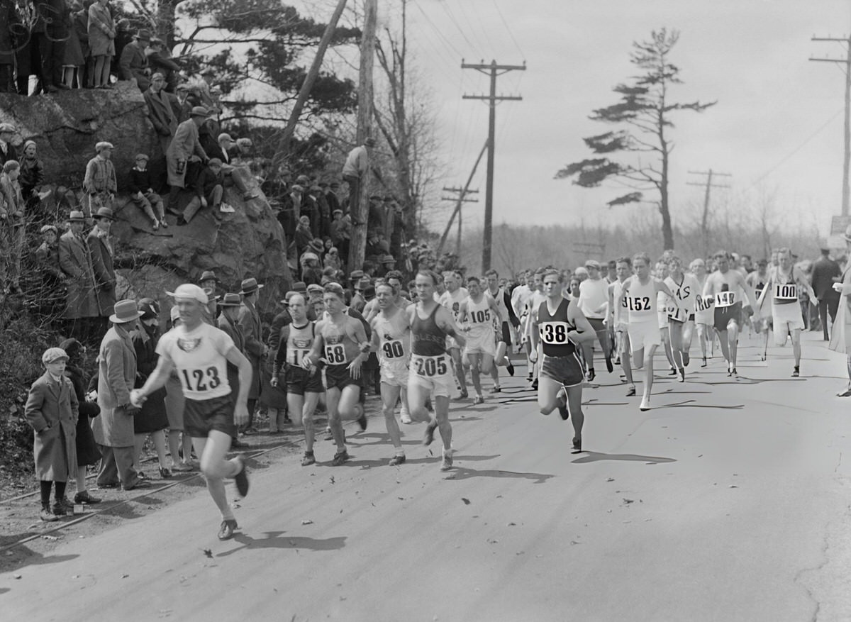 Runners at the start of the 30th annual Boston Athletic Association Marathon, 1926