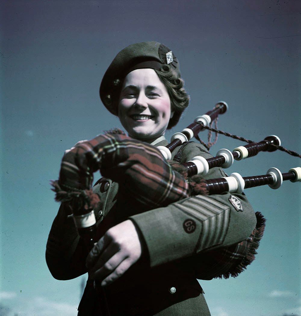 Pipe Maj. Lillian Grant, leader of CWAC Pipe Band