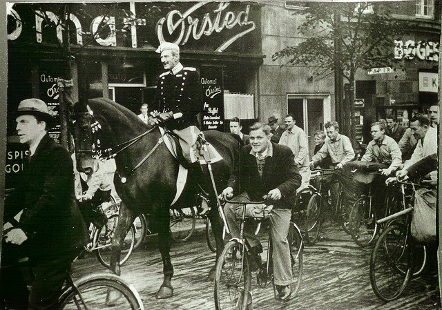 King Christian X on his horse. Gyldenløvsgade in Copenhagen, 1940.