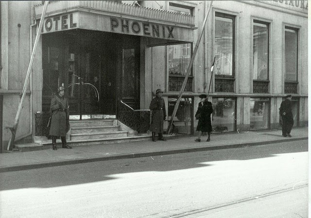 German guards outside the Hotel Phoenix in Bredgade, Copenhagen (The German Marine's head quarter), ca. 1940-45.