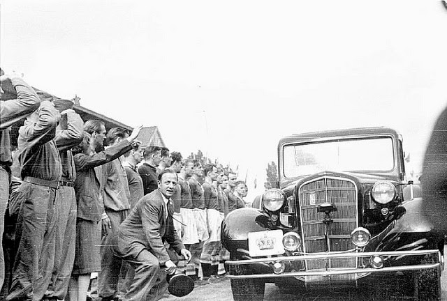 The King and Queen arrives at the first football match against Sweden after the liberation.